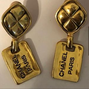Authentic Vintage CHANEL PARIS DOG TAG EARRINGS